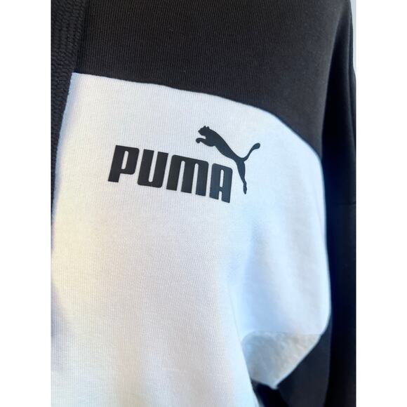 Puma Womens Power Pullover Hoodie Black White Gray Color Block Relaxed Fit - Picture 7 of 11